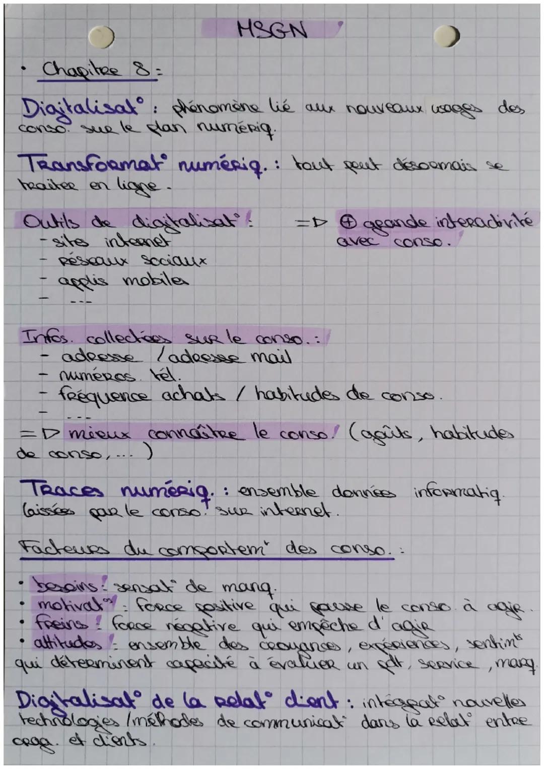 MSGN

- Chapitre 8:

Digitalisat: phénomène lié aux nouveaux wages des
conso sue le plan numériq.

Transformat numériq. : tout pout désormai