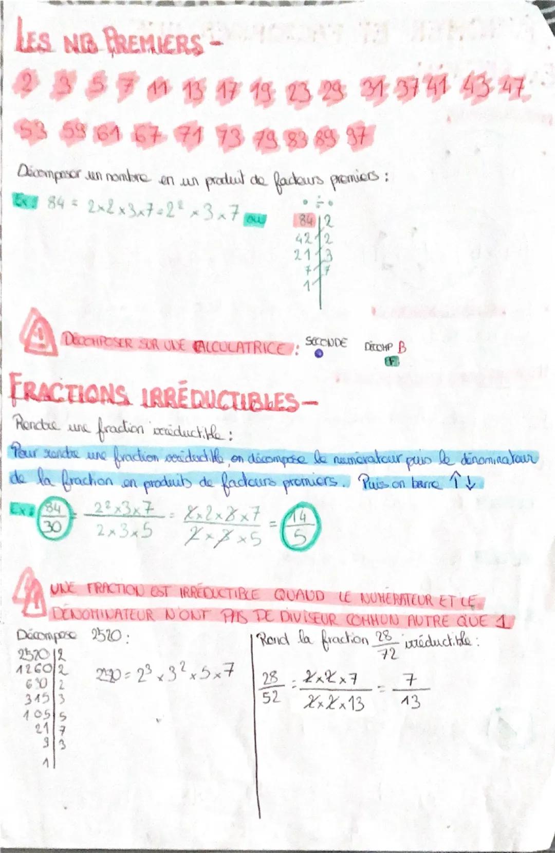 # LES NBs PREMIERS :
2 3 5 7 11 13 17 19 23 29 31 37 41 43 47
53 59 61 67 71 73 79 83 89 97
Décomposer un nombre en un produit de facteurs p