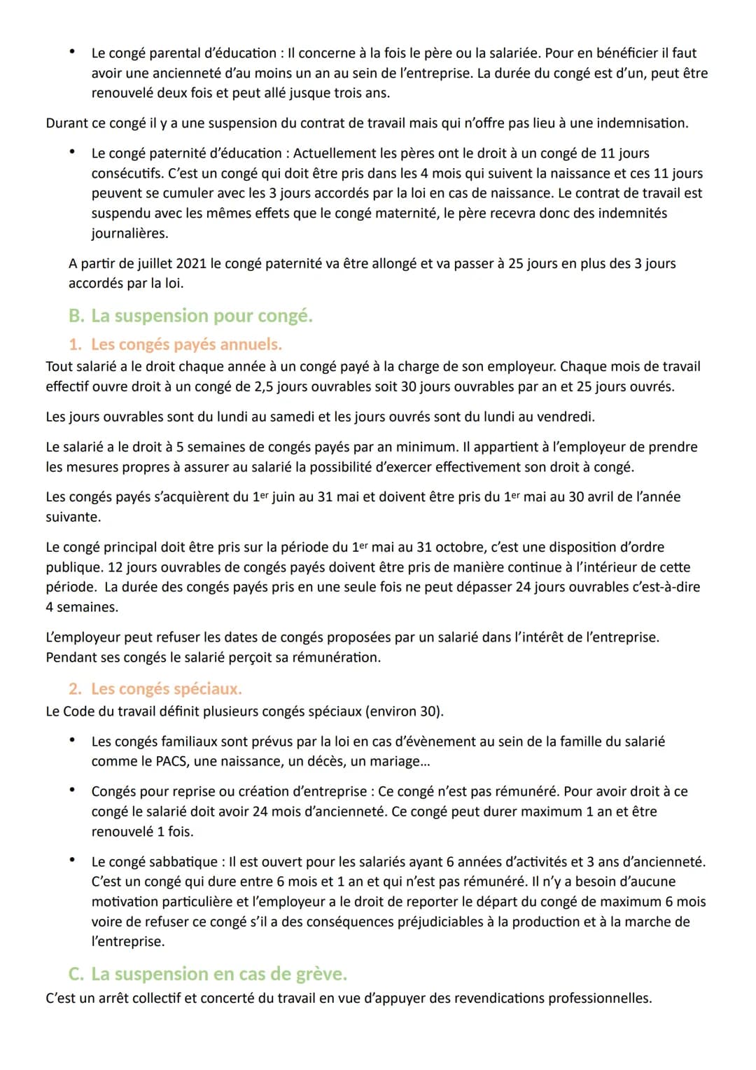 Titre 3 : La rupture du contrat de travail.
Chapitre 1 : La suspension du contrat de travail.
I.
La notion de suspension de contrat de trava