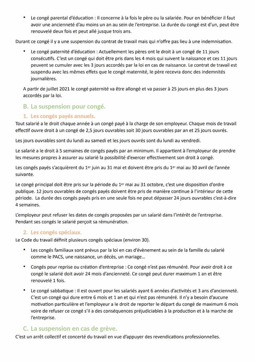 Titre 3 : La rupture du contrat de travail.
Chapitre 1 : La suspension du contrat de travail.
I.
La notion de suspension de contrat de trava