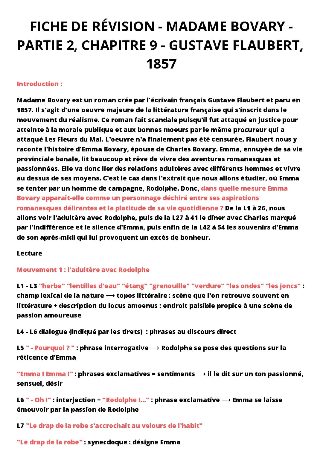 Analyse du chapitre 9 de Madame Bovary : l'adultère d'Emma et Rodolphe
