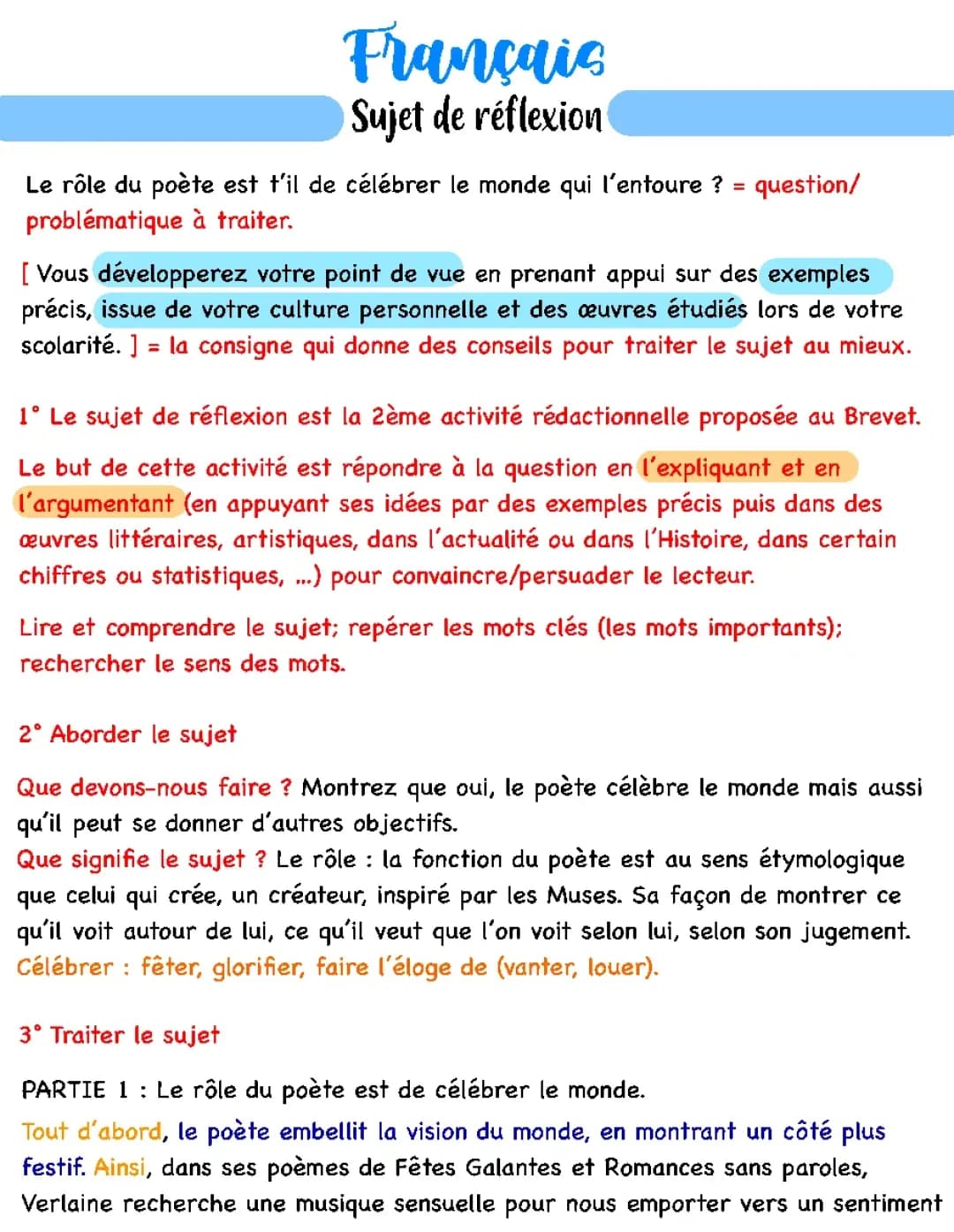 Français : Le sujet de réflexion 