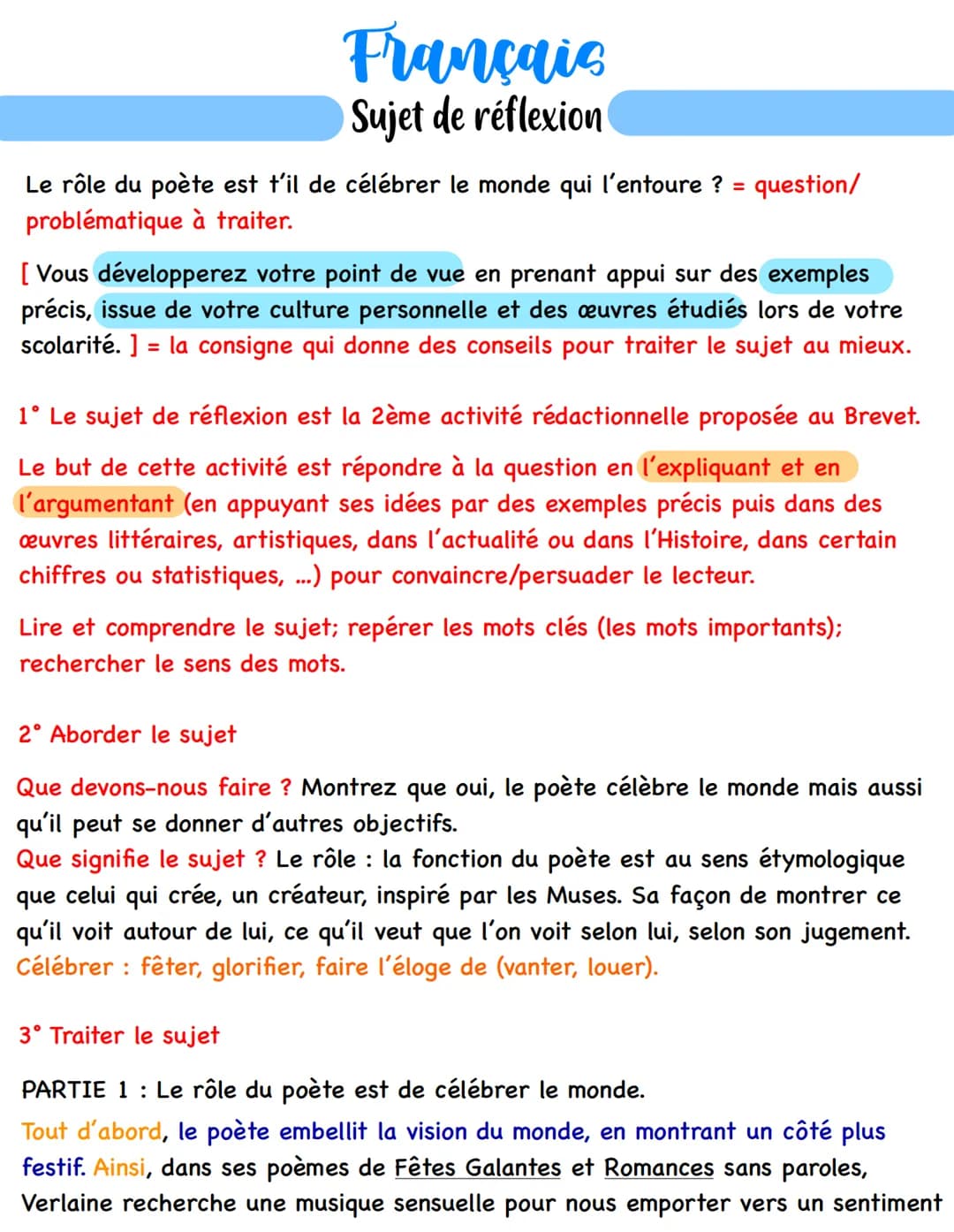 Français
Sujet de réflexion
=
Le rôle du poète est t'il de célébrer le monde qui l'entoure ?
problématique à traiter.
question/
[Vous dévelo