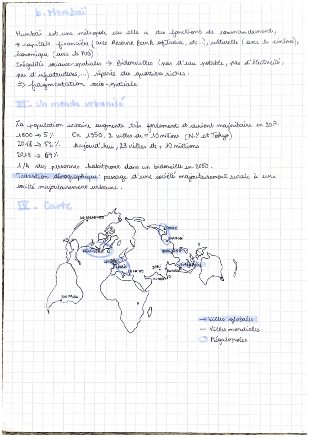 GEOGRAPHIE La métropolisation
I-Définitions
Metropolisation concentration accrue de la population et des fonctions
profit des plus grandes v