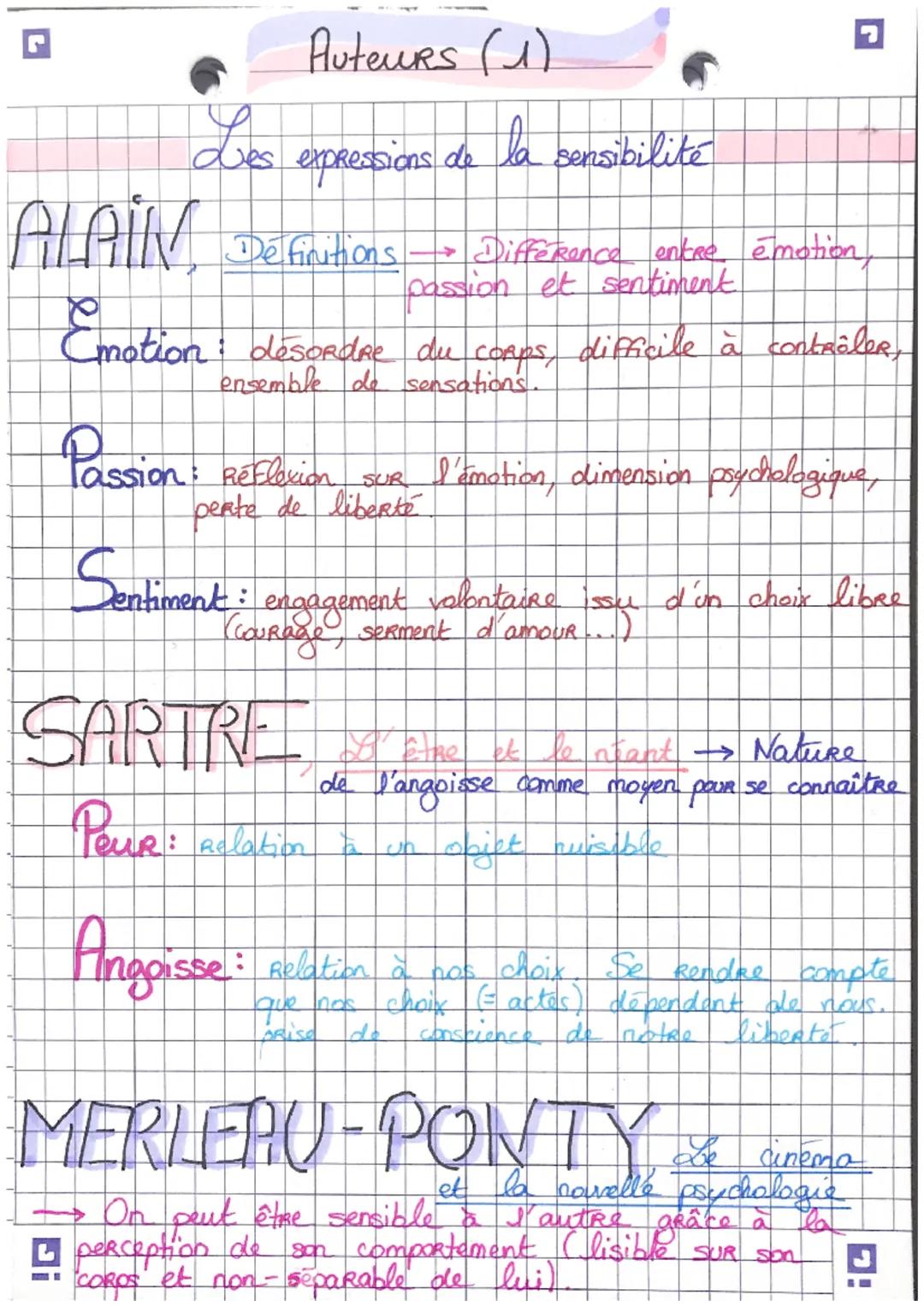 # Auteurs (1)

Les expressions de la sensibilité

ALAIN

Definitions → Différence entre emotion,
passion et sentiment

Emotion: désordre du 