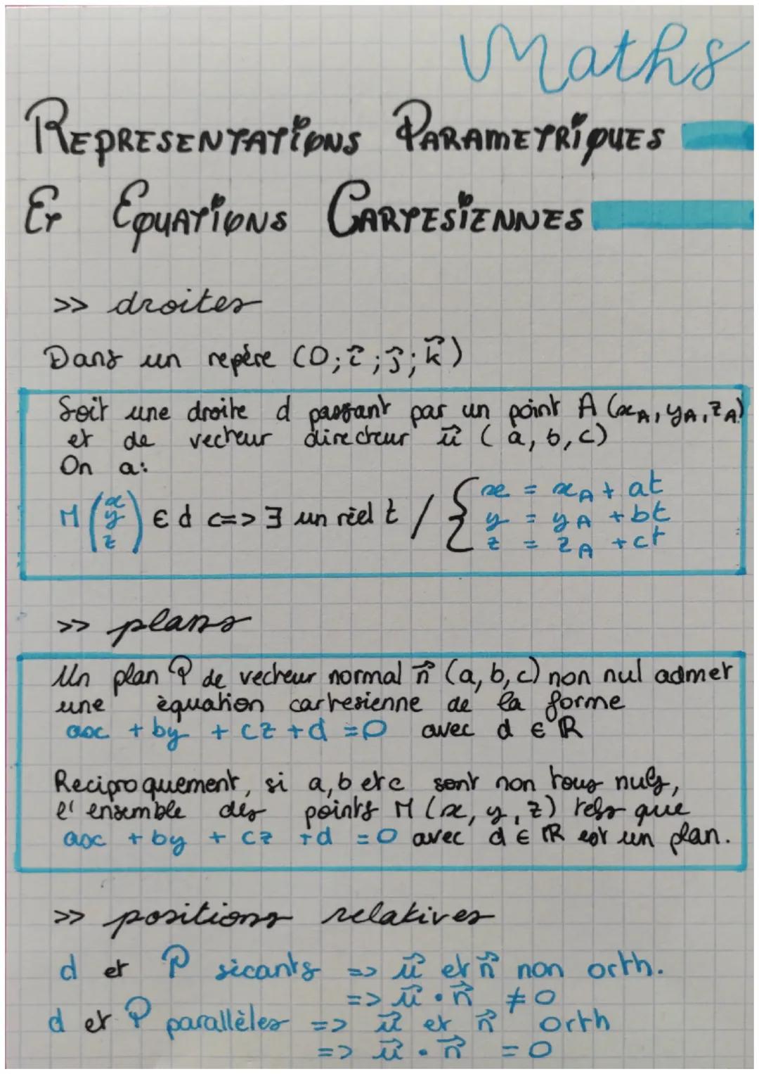 Maths

REPRESENTATIONS PARAMETRIQUES
Er EQUATIONS CARTESIENNES

>>> droites

Dans un repère (0;2;3;R)

Soit une droite d passant par un poin