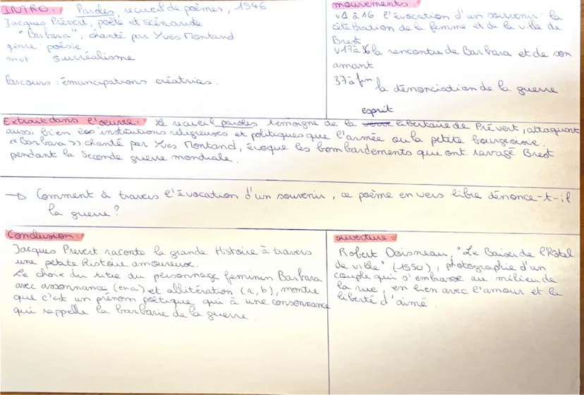OBJET D'ÉTUDE: La poésie du XIXe au XIXe siècle.
Parcours associé : « Emancipations créatrices >>
LL. n°15: Jacques Prévert, Paroles, « Barb