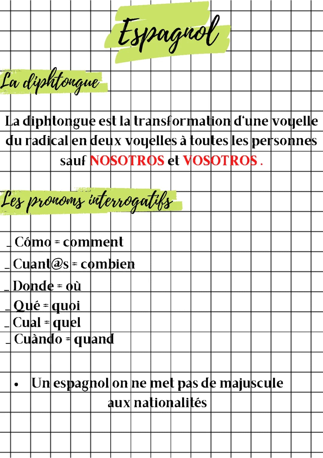 fiche de révision Espagnol