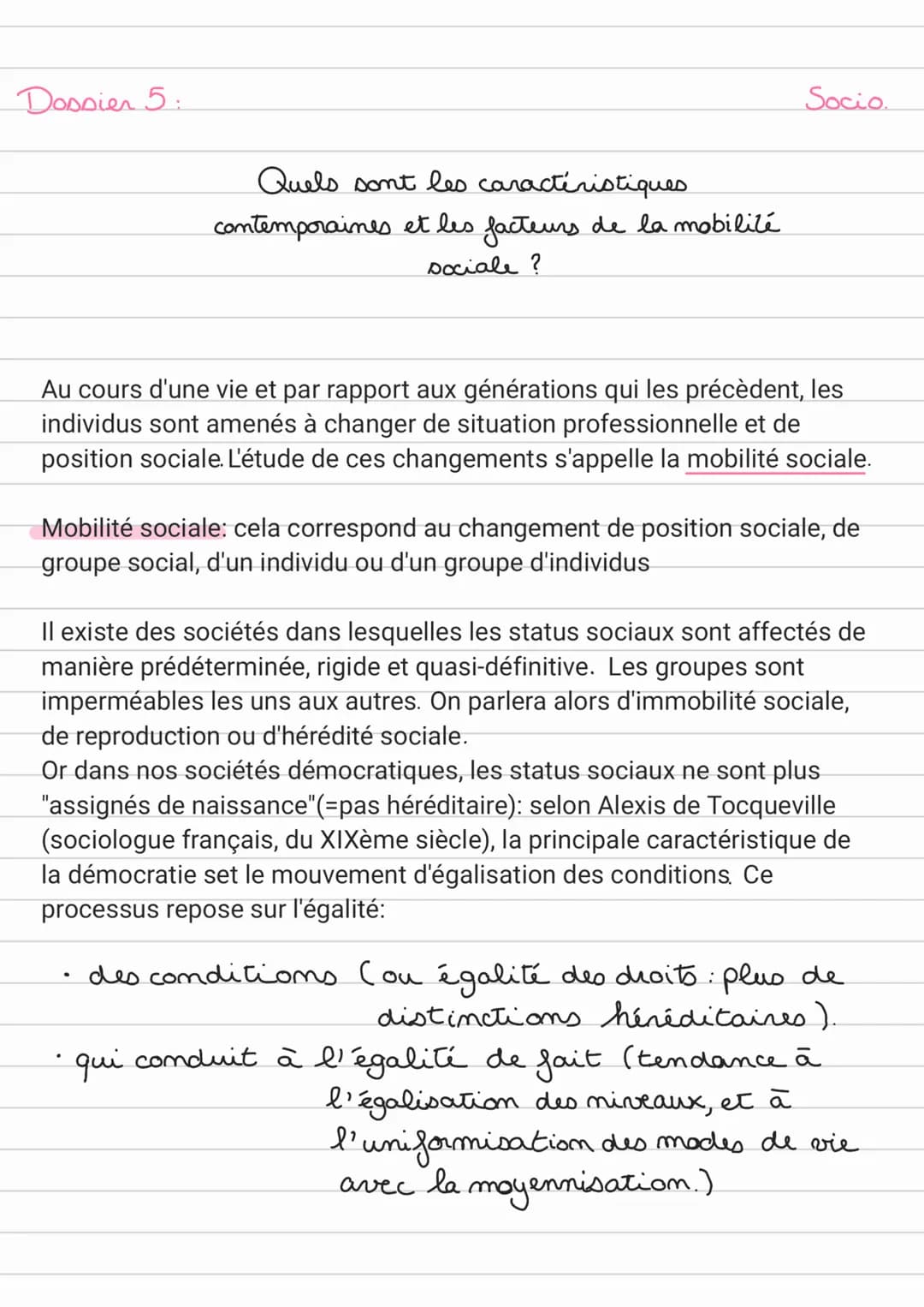 Dossier 5:
Quels sont les caractéristiques.
contemporaines et les facteurs de la mobilité
sociale?
Socio
Au cours d'une vie et par rapport a