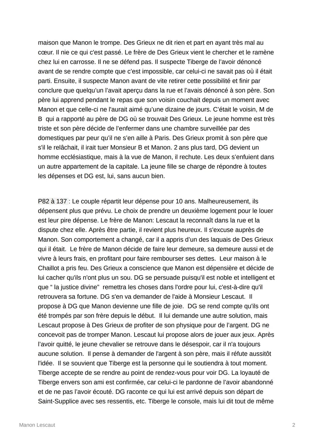 Manon Lescaut
Abbé Prévost
Partie 1:
p23 à 37: Le narrateur, Renoncour arrive à Paçy sur Eure et voit une femme prête à
être emmenée en Amér