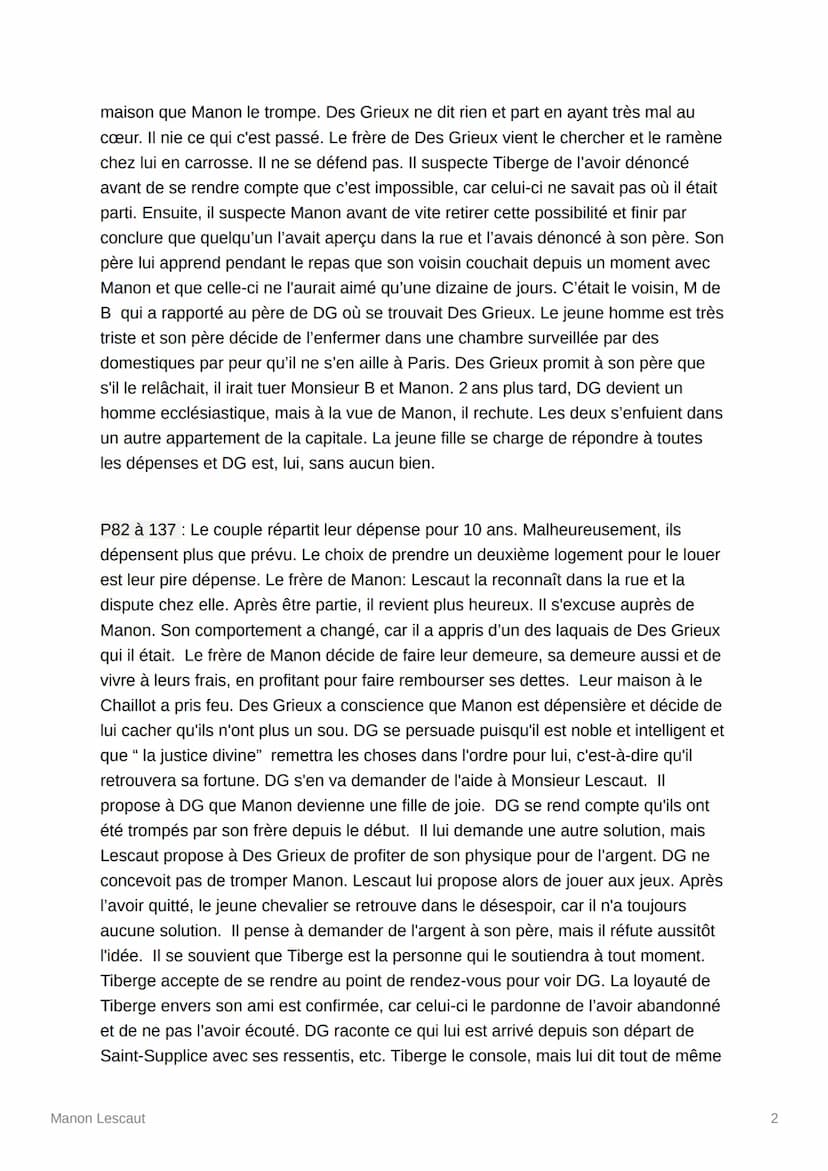 Manon Lescaut
Abbé Prévost
Partie 1:
p23 à 37: Le narrateur, Renoncour arrive à Paçy sur Eure et voit une femme prête à
être emmenée en Amér