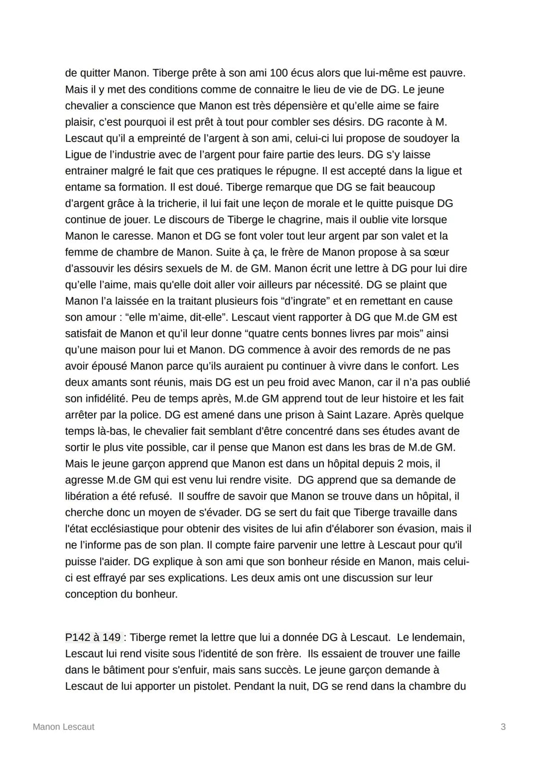 Manon Lescaut
Abbé Prévost
Partie 1:
p23 à 37: Le narrateur, Renoncour arrive à Paçy sur Eure et voit une femme prête à
être emmenée en Amér