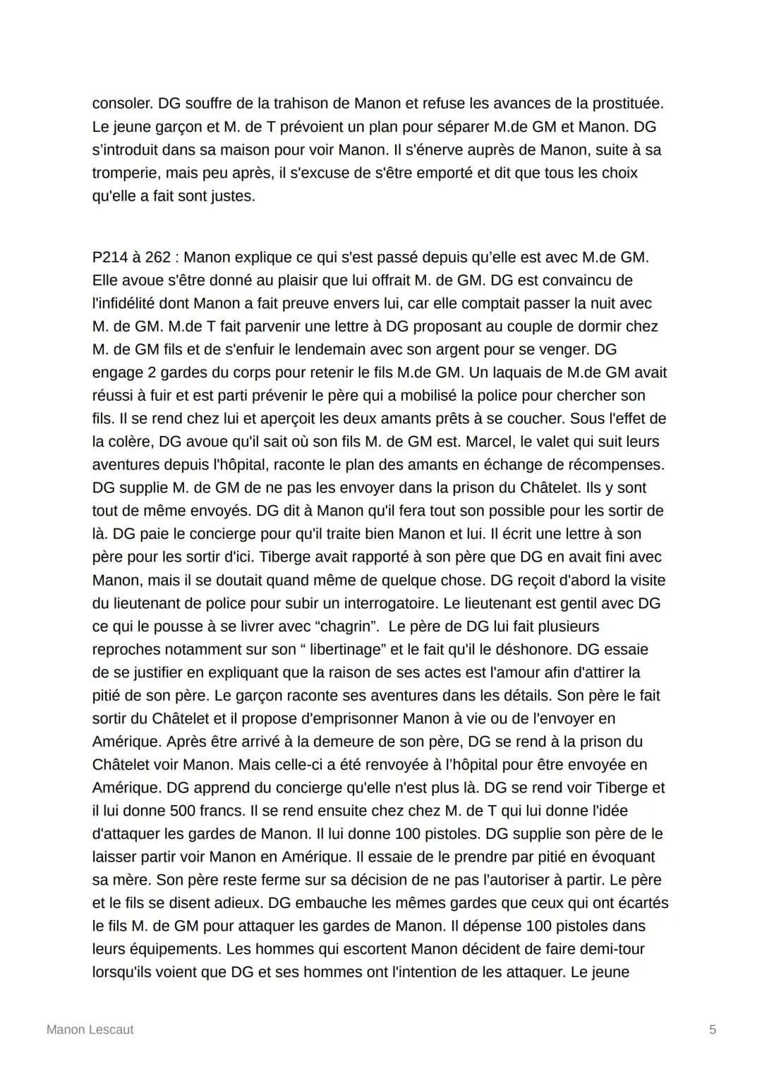 Manon Lescaut
Abbé Prévost
Partie 1:
p23 à 37: Le narrateur, Renoncour arrive à Paçy sur Eure et voit une femme prête à
être emmenée en Amér