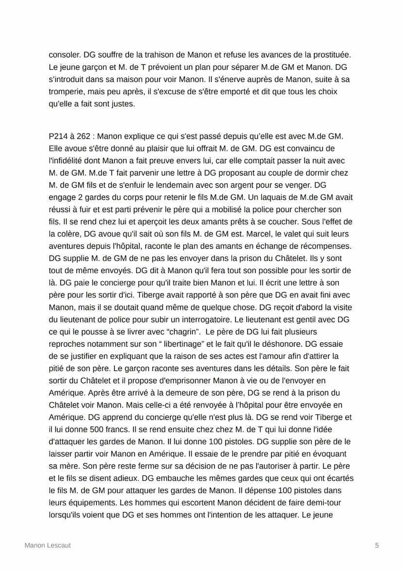 Manon Lescaut
Abbé Prévost
Partie 1:
p23 à 37: Le narrateur, Renoncour arrive à Paçy sur Eure et voit une femme prête à
être emmenée en Amér