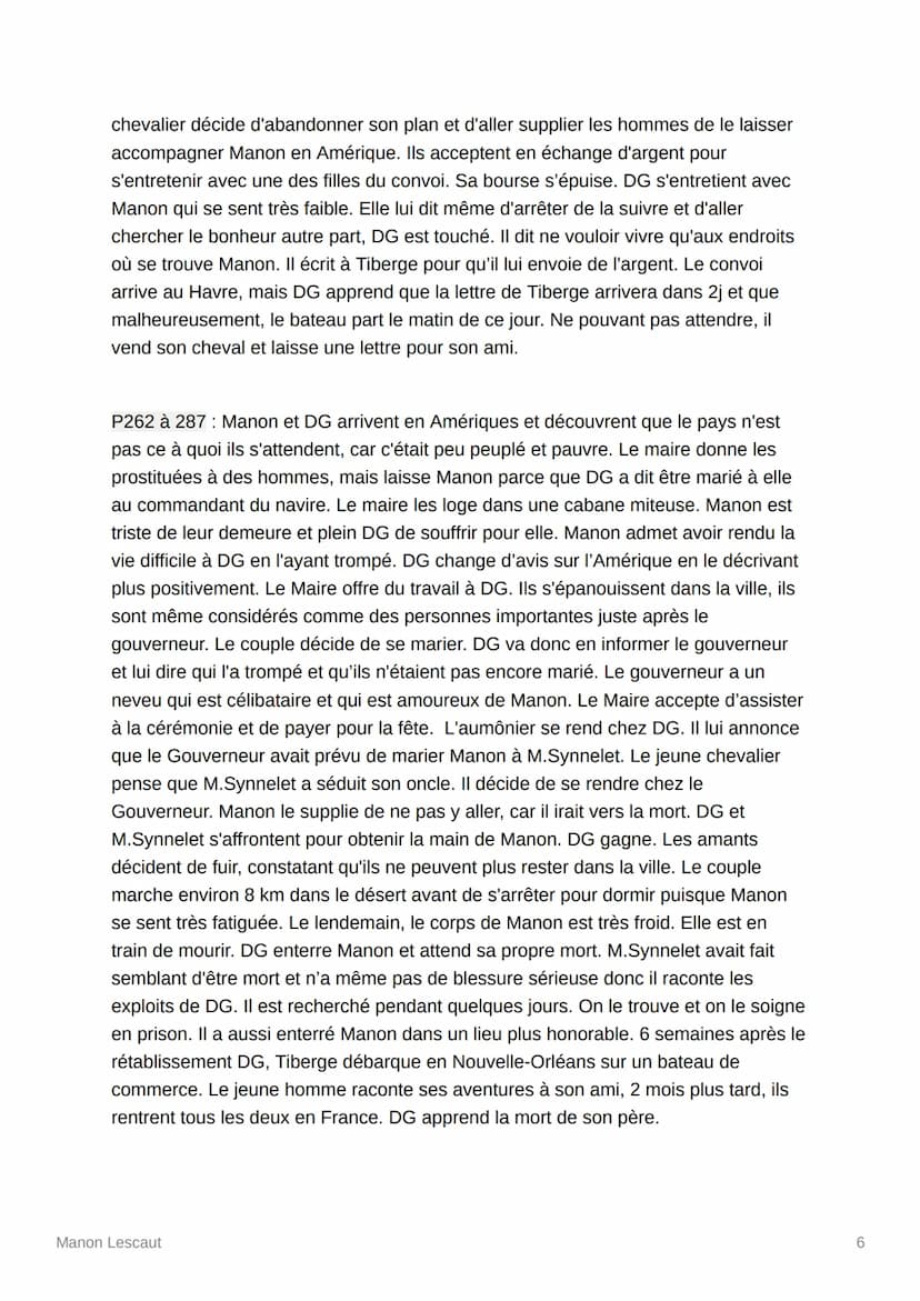 Manon Lescaut
Abbé Prévost
Partie 1:
p23 à 37: Le narrateur, Renoncour arrive à Paçy sur Eure et voit une femme prête à
être emmenée en Amér