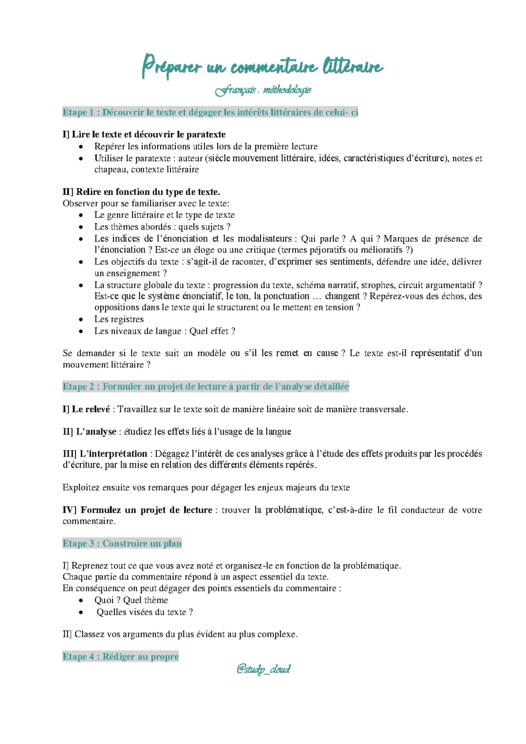 Commentaire littéraire méthode 