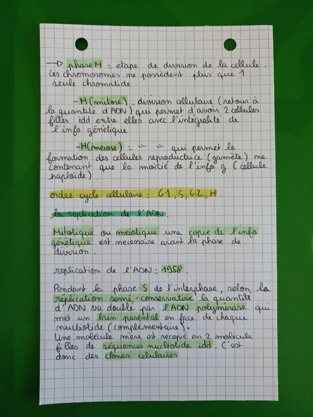 -D phase M - étape de division de la cellule
les chromosomes ne possèdent plus que 1
seule chromatide
-M (mitore): division cellulare (retou