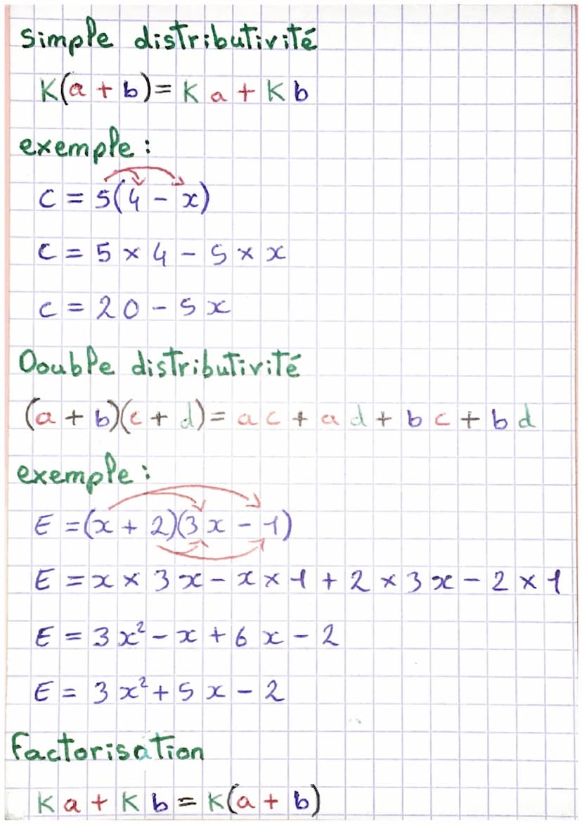 mathématiques
Thème n°6
<< + >> devant des parenthèses
+ →> +
<<->> devant des parenthèses : +→-
exemples:
A
5+(4
↓
A = 5 + 40x
તે
9
X
x)
ré