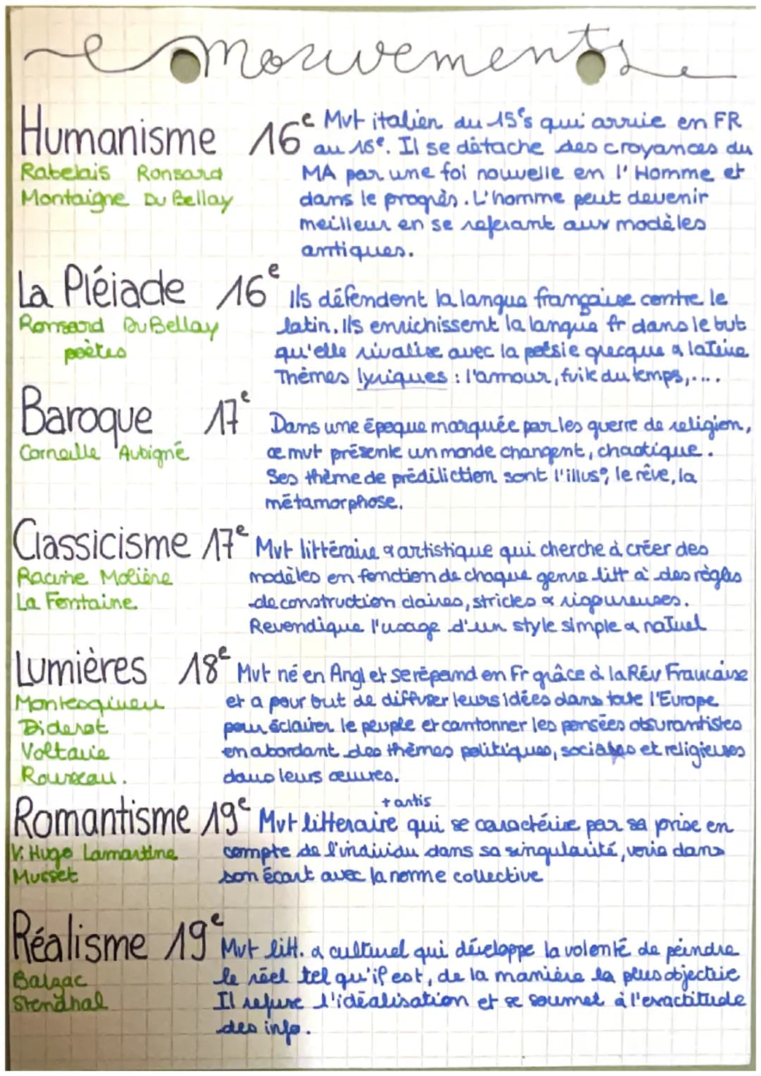 e morivements 1
Humanisme 16 e Mvt italien du 15's qui arrie en FR
au 16. Il se détache des croyances du
MA par une foi nouvelle en l'Homme 