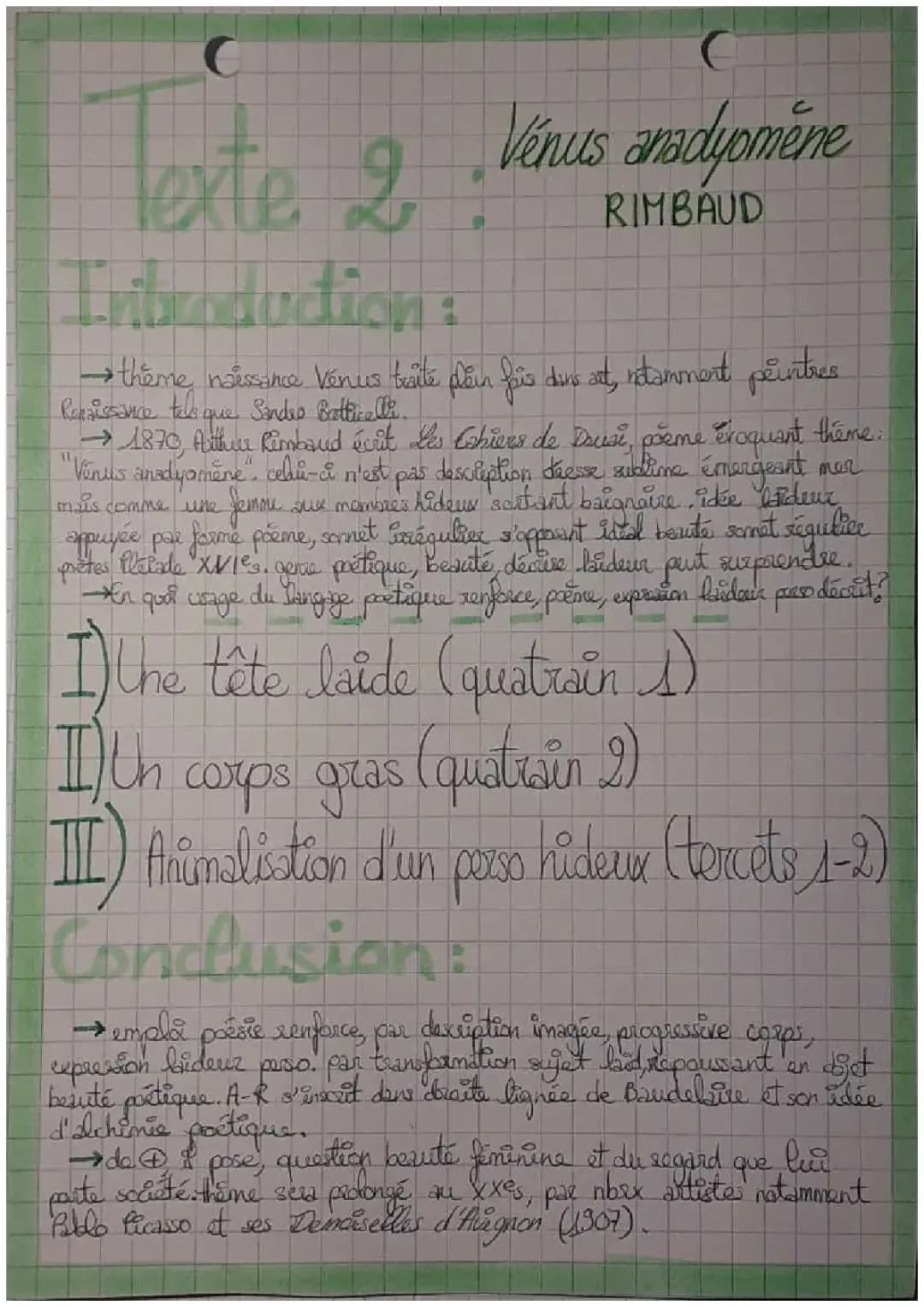Analyse linéaire Vénus Anadyomène de Rimbaud PDF – Introduction et Date