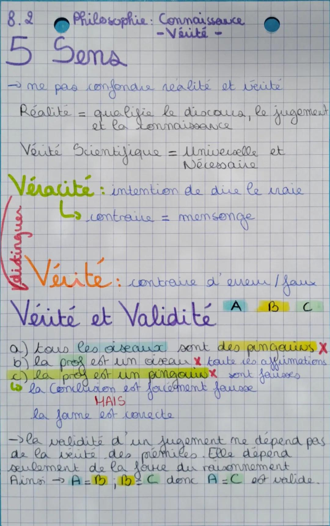 8.1 Philosophie: Connaissance,

Vérité
→Science -> Raison

Vérité

→ la vérité désigne l'adéquation de
l'esprit et de la chose
Elle question