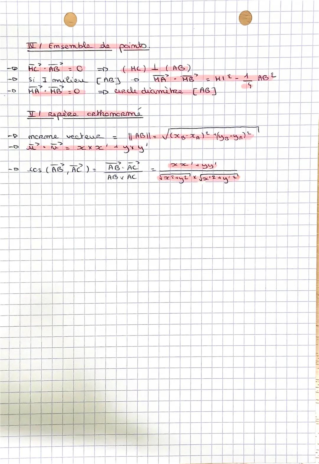maths

CALCUL VECTORIEL
PRODUIT SCALAIRE

I/ Produit scalaire

-D $\vec{u} \cdot \vec{v} = ||\vec{u}|| x ||\vec{v}|| x cos(\vec{u}, \vec{v})