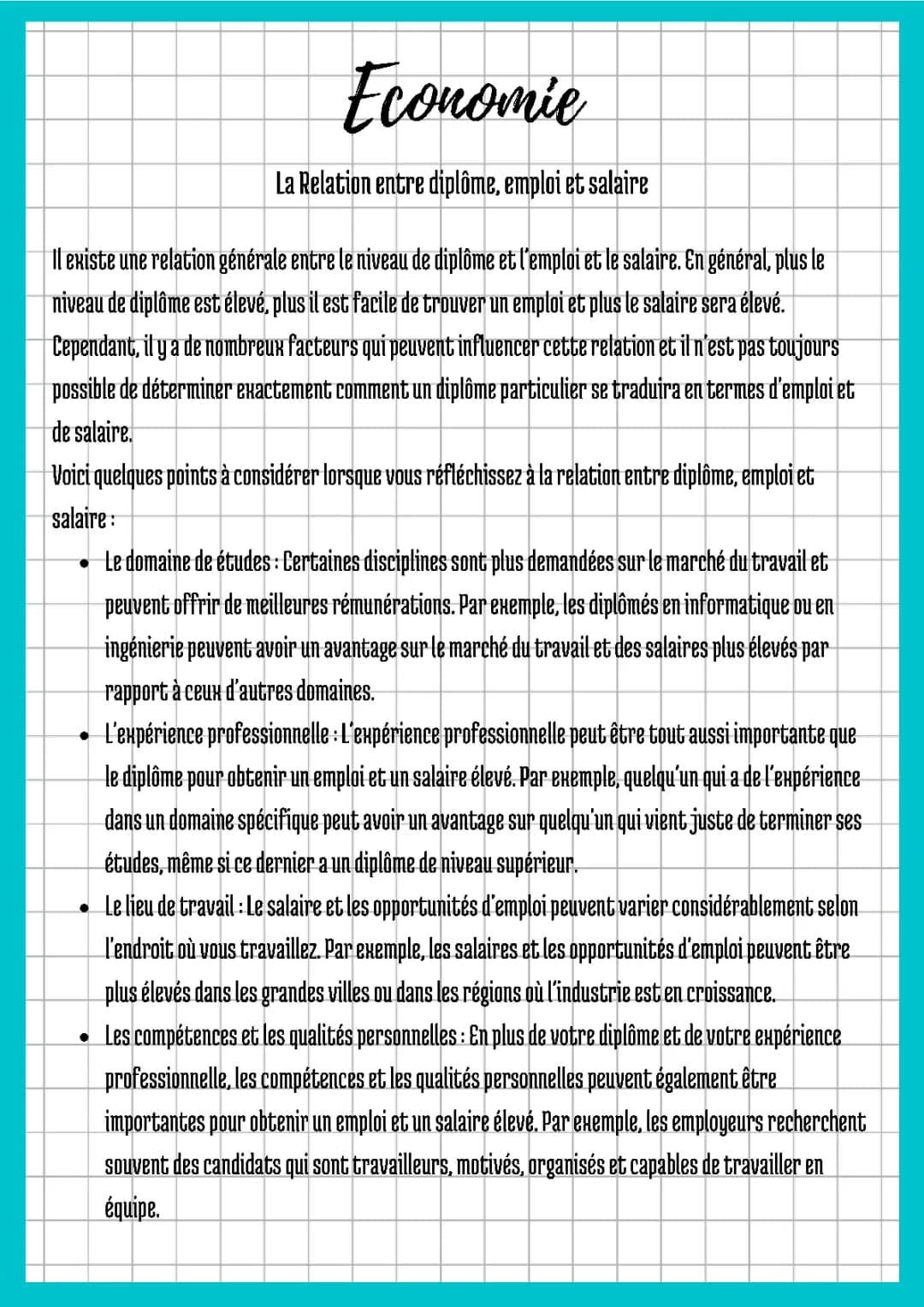 Relation entre diplôme, emploi et salaire