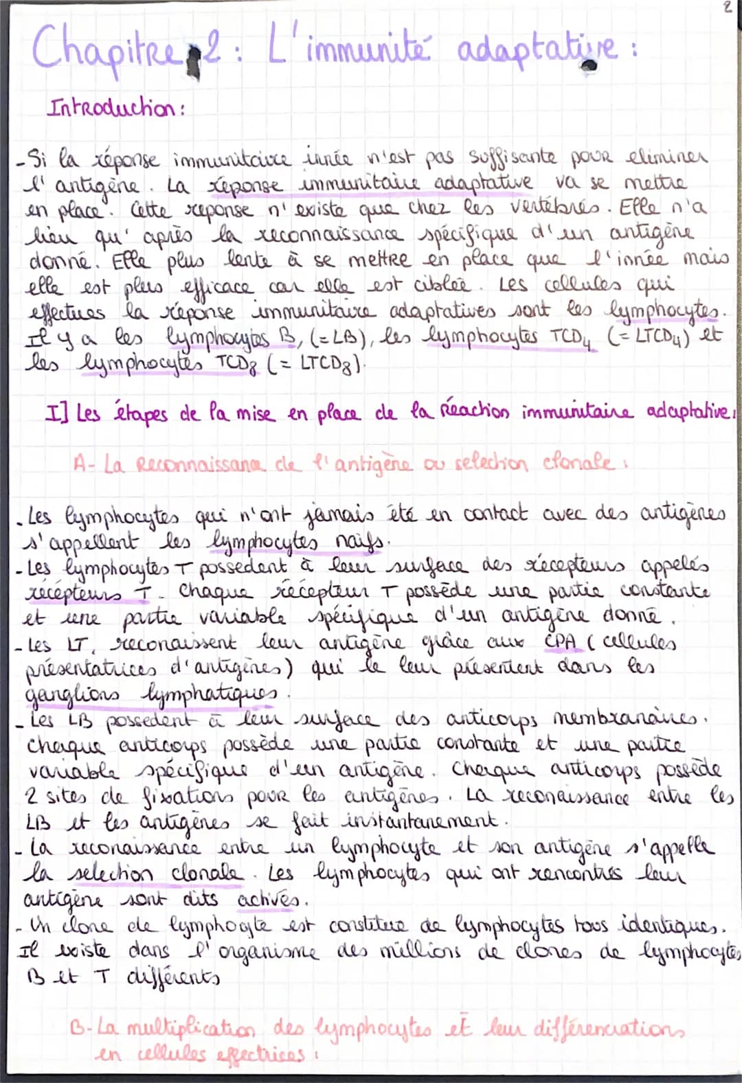 Chapitre : L'immunité adaptative:
Introduction:
-Si la réponse immunitaiice innée n'est pas suffisante pour eliminer
I''antigène. La réponse