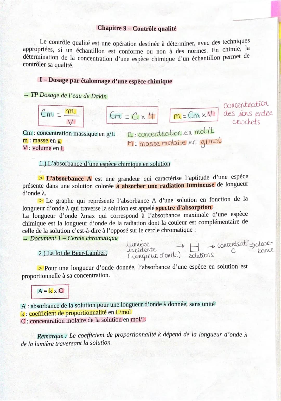 Chapitre 9- Contrôle qualité
Le contrôle qualité est une opération destinée à déterminer, avec des techniques
appropriées, si un échantillon