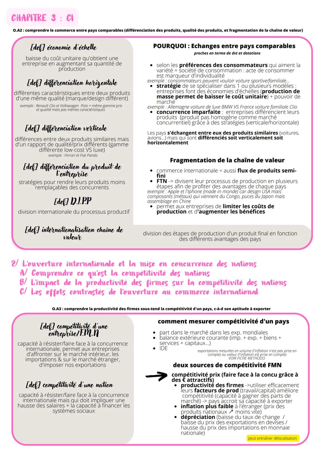 ECONOMIE
Le commerce international
V Les principales explications des échanges internationaux
A/ Spécialisations avantages comparatifs, dota