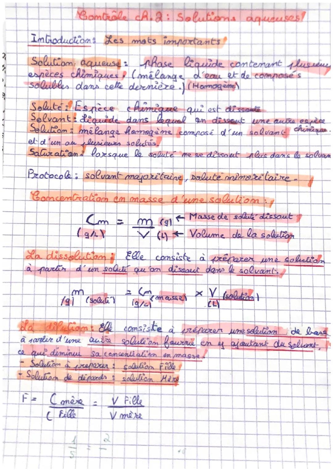 # Contrôle A.2: Solutions aqucuses?

Introductions Les mots importants

Solution, aqueuse: phase liquide contenant plusieur
espèces chimique