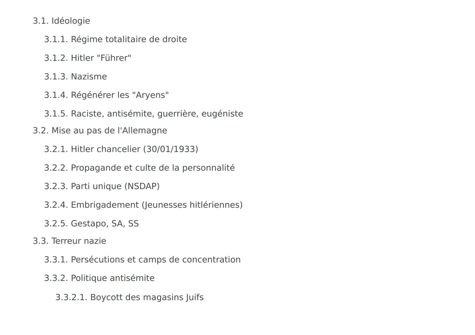 Régime totalitaire
de droite
Boycott des magasins Juifs
Lois de Nuremberg (1935)
Nuit de Cristal (9 au 10 novembre 1938)
Hitler "Führer"
Naz