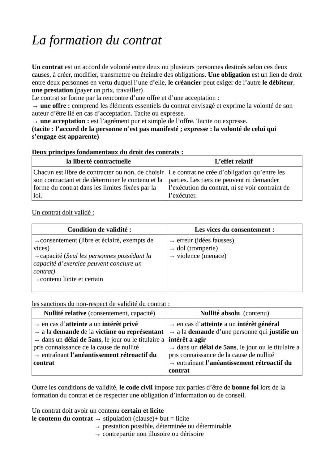 La formation du contrat
Un contrat est un accord de volonté entre deux ou plusieurs personnes destinés selon ces deux
causes, à créer, modif