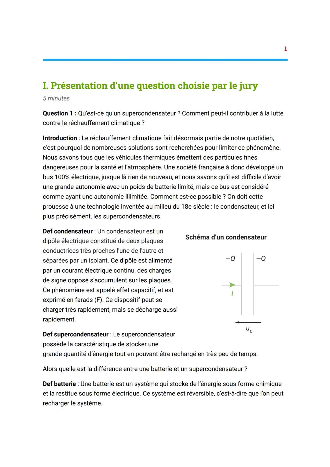 Qu'est-ce qu'un supercondensaten ? Comment peut-il contribuer
à la lutte contre le rechauffement climatique?

doc 1: Schema d'un superconden
