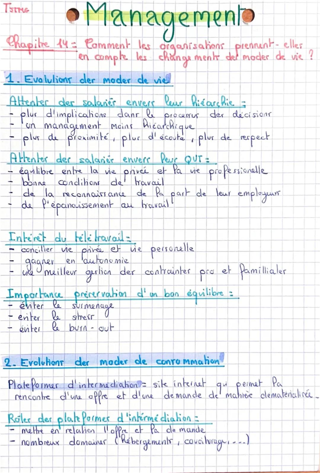 TSIMG

•Management

Chapitre 14: Comment les organisations prennent - elles
en compte les change ments der moder de vie?

1. Evolulions der 