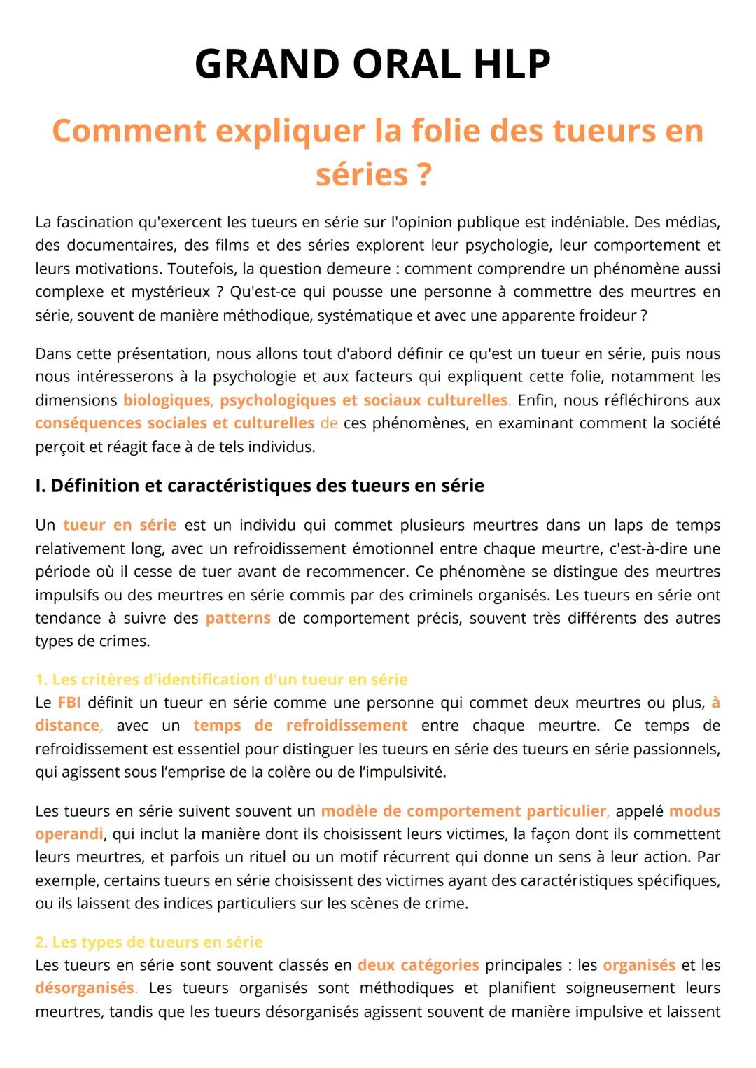 # GRAND ORAL HLP

## Comment expliquer la folie des tueurs en
séries ?

La fascination qu'exercent les tueurs en série sur l'opinion publiqu