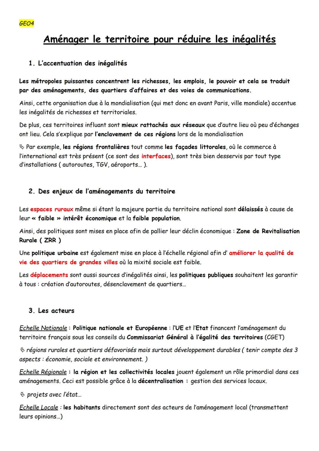 GEO4
Aménager le territoire pour réduire les inégalités
1. L'accentuation des inégalités
Les métropoles puissantes concentrent les richesses