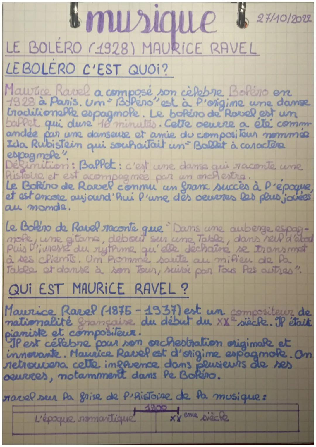# musique 27/10/20

LE BOLERO (1928) MAURICE RAVEL

LE BOLERO C'EST QUOI?

Maurice Ravel a composé son cèlebre Boléro en
1928 à Paris. Um By