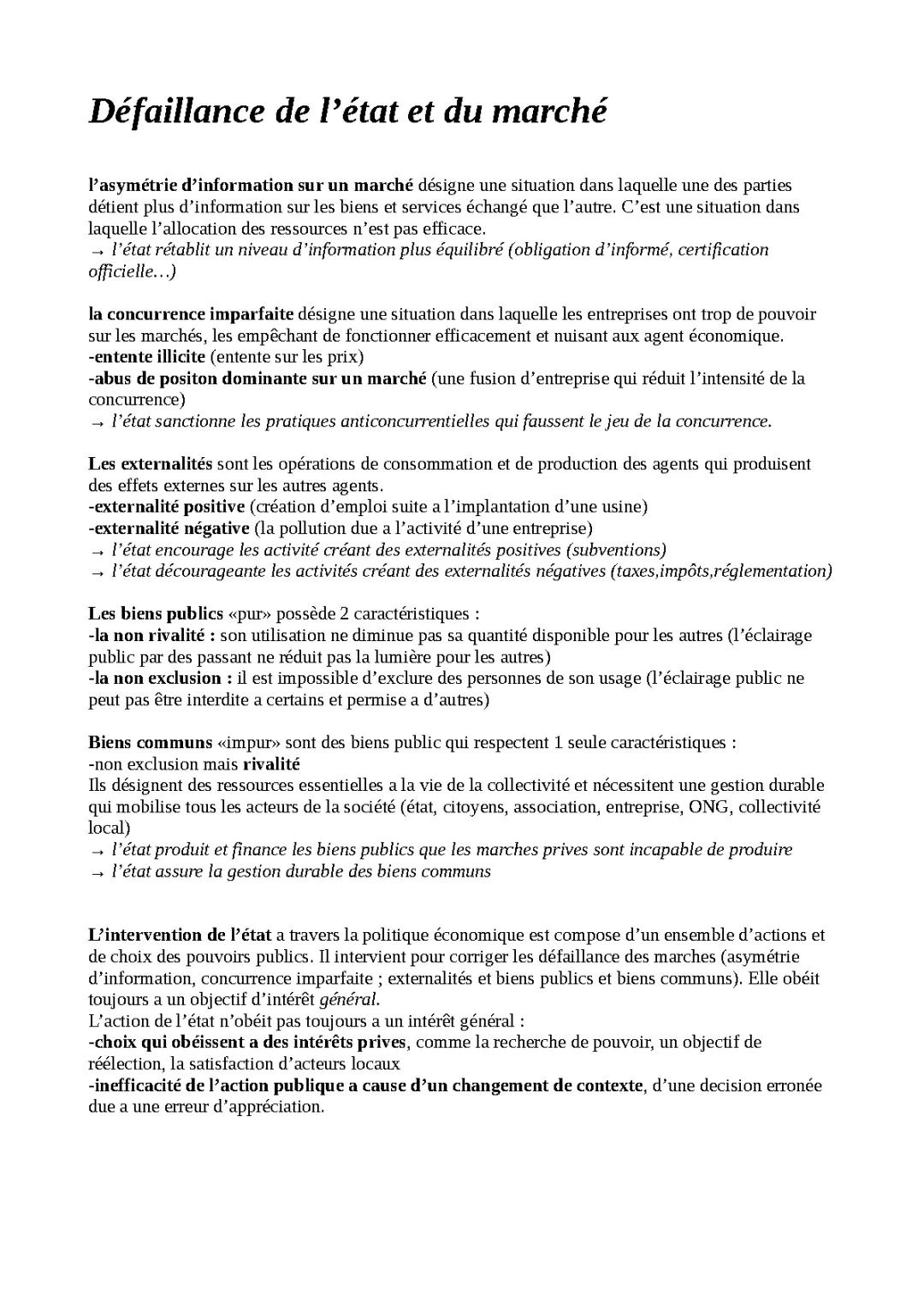 Les Défaillances de l'État - Chapitre 2 d'Économie STMG