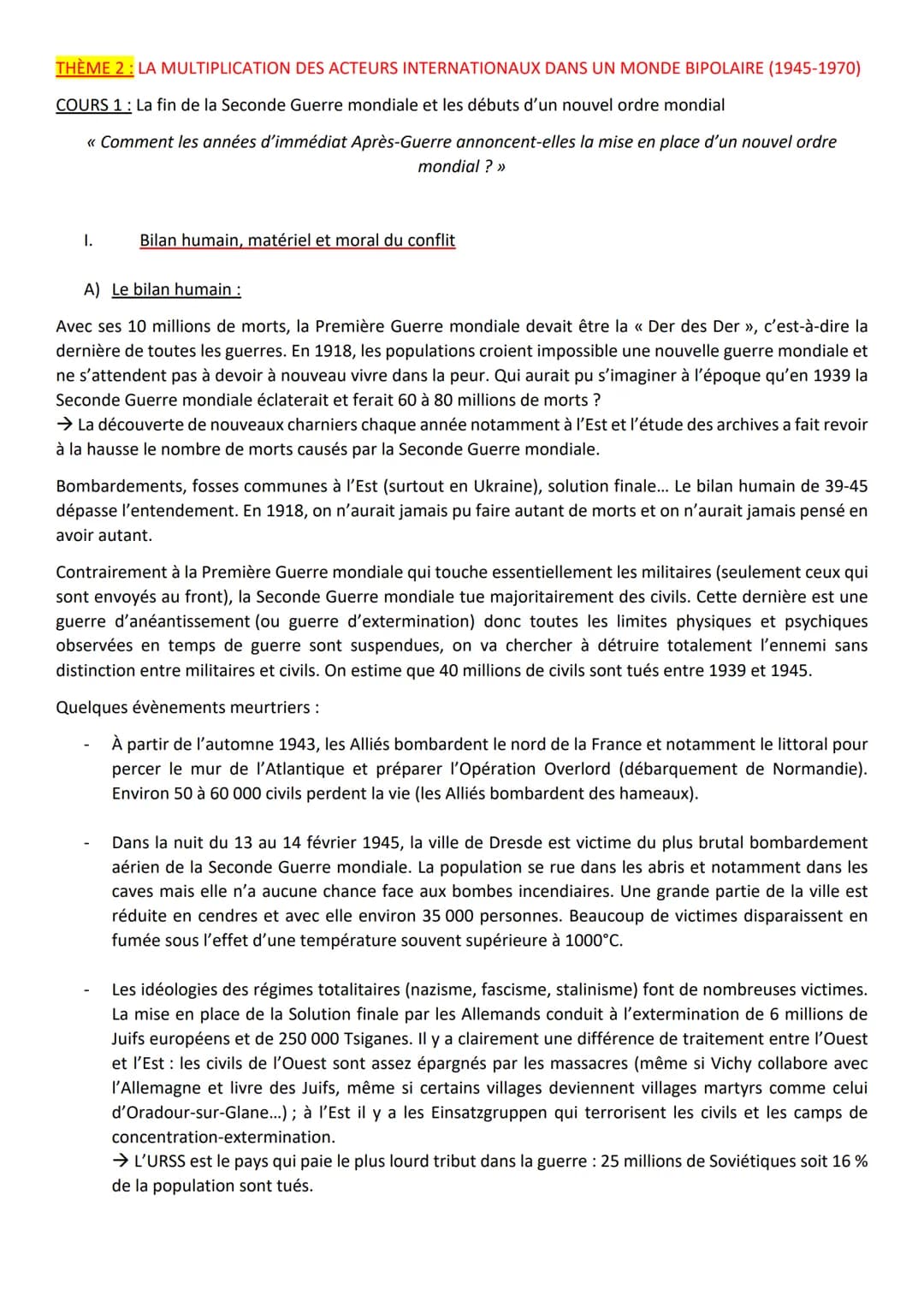 THÈME 2: LA MULTIPLICATION DES ACTEURS INTERNATIONAUX DANS UN MONDE BIPOLAIRE (1945-1970)
COURS 1: La fin de la Seconde Guerre mondiale et l