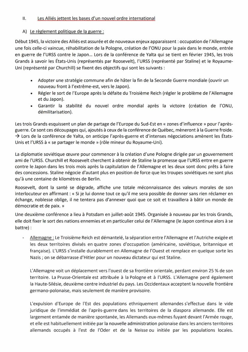 THÈME 2: LA MULTIPLICATION DES ACTEURS INTERNATIONAUX DANS UN MONDE BIPOLAIRE (1945-1970)
COURS 1: La fin de la Seconde Guerre mondiale et l