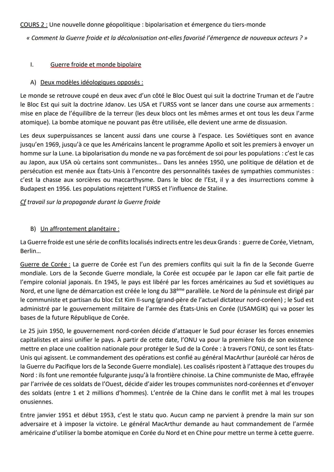 THÈME 2: LA MULTIPLICATION DES ACTEURS INTERNATIONAUX DANS UN MONDE BIPOLAIRE (1945-1970)
COURS 1: La fin de la Seconde Guerre mondiale et l