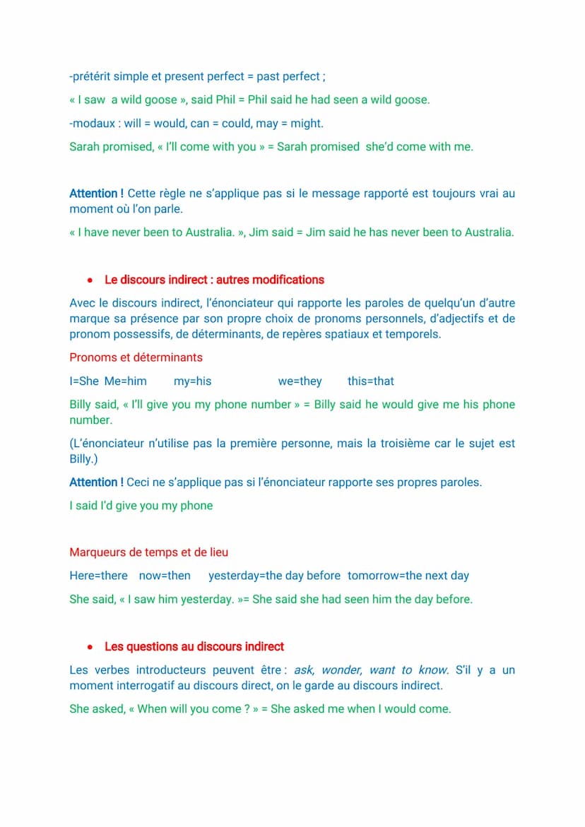 Discours direct/indirect
En français et en anglais, on peut utiliser le discours direct ou le discours indirect
pour rapporter les paroles d