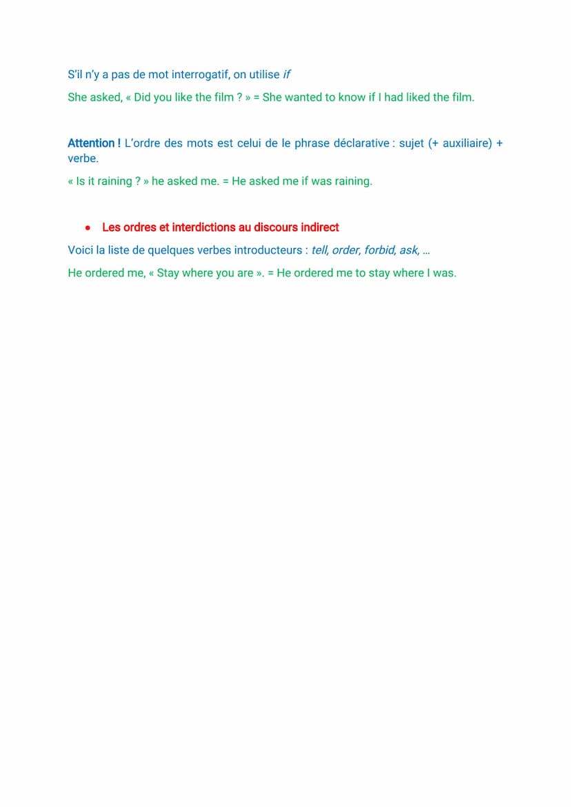 Discours direct/indirect
En français et en anglais, on peut utiliser le discours direct ou le discours indirect
pour rapporter les paroles d