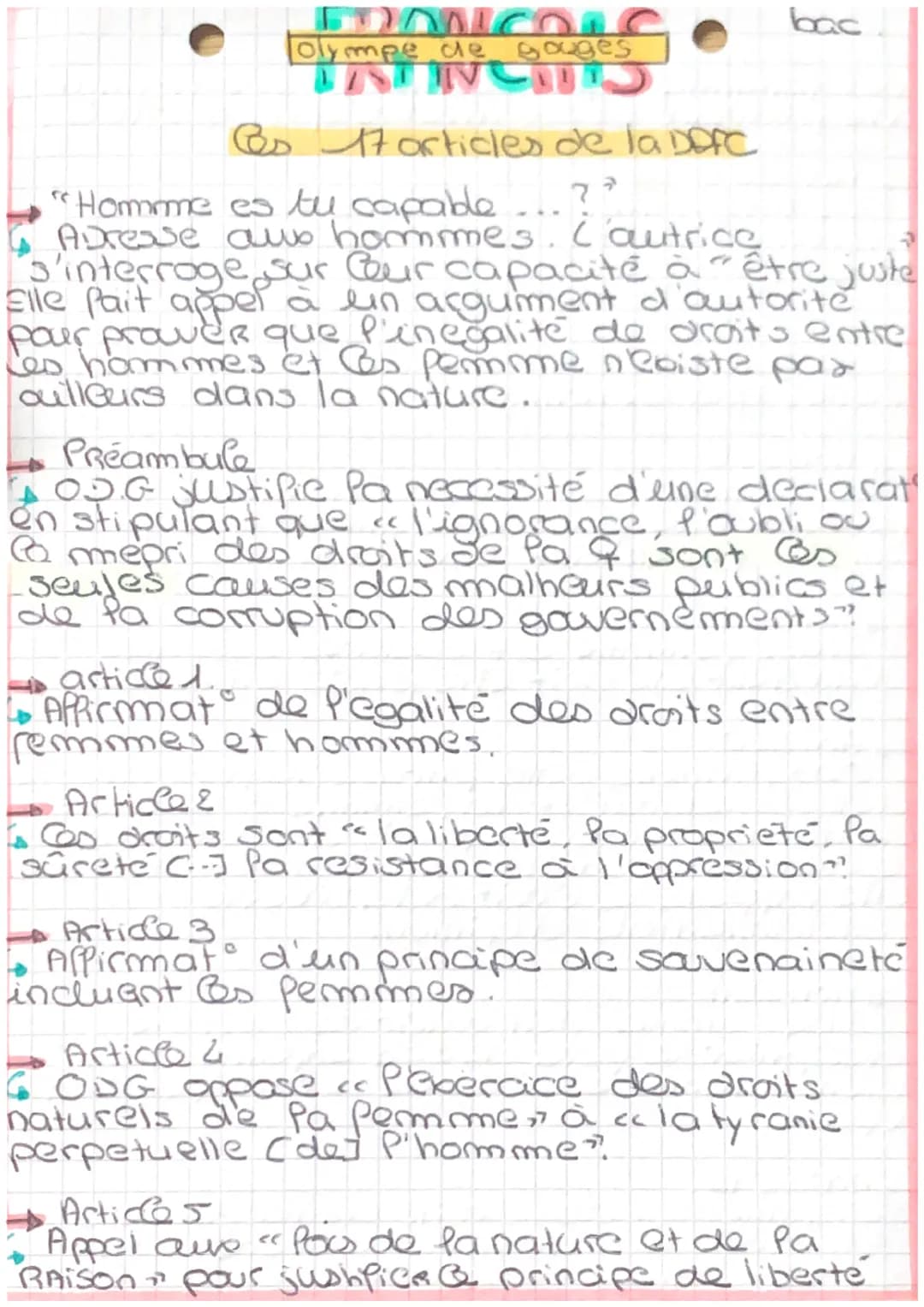 BRONCOLS
Olympe de
lages
BISHIN CAUS
Cs 17 articles de la DDFC
"Hommme es tu capable
Adresse aux hommes. ('autrice
s'interroge sur Cour capa