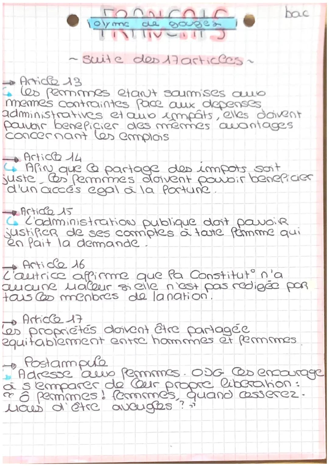BRONCOLS
Olympe de
lages
BISHIN CAUS
Cs 17 articles de la DDFC
"Hommme es tu capable
Adresse aux hommes. ('autrice
s'interroge sur Cour capa