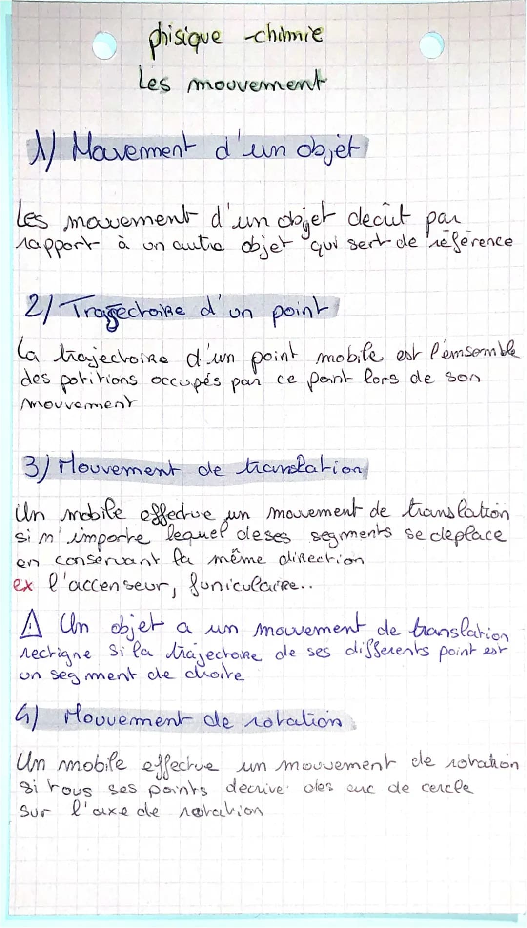 les mouvements  physique-chimie 