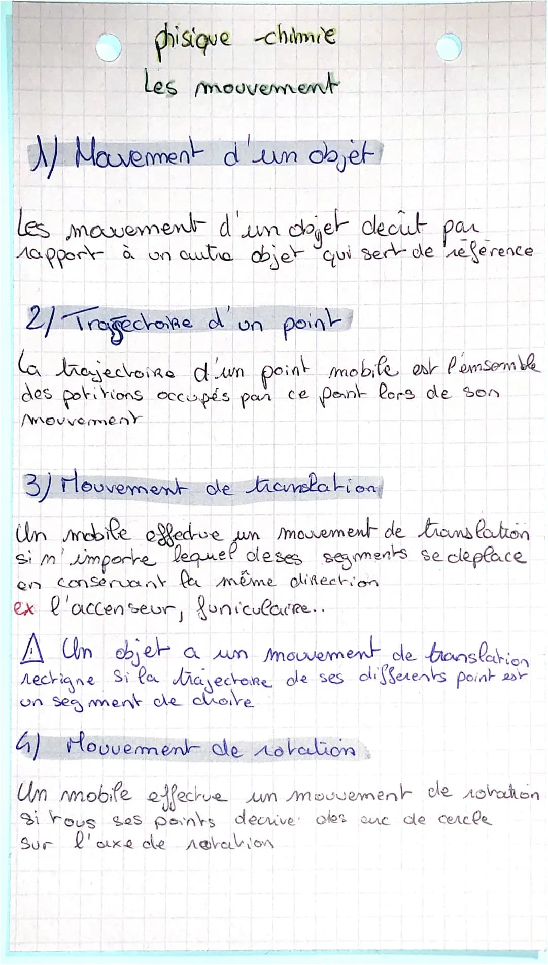 phisique -chimnie
Les mouvement
1) Movement d'un objet!
Les mouvement d'un objet decut par
rapport à un autre objet qui sert de reference
2/