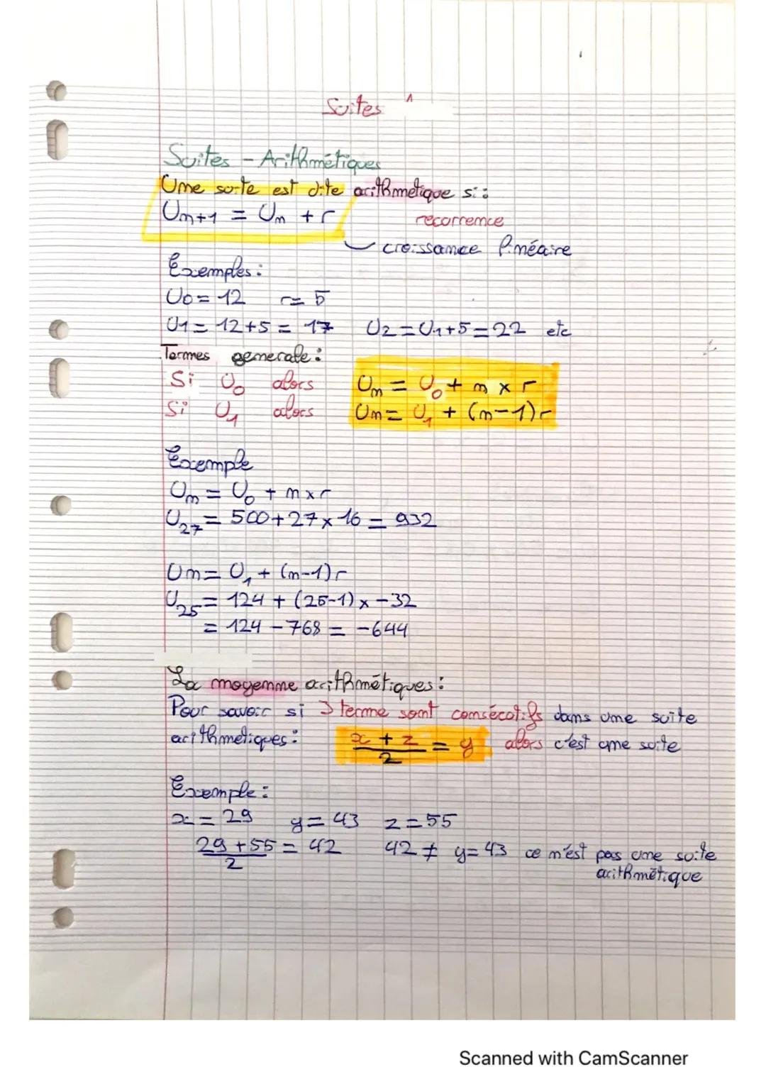 Suites

Suites - Arithmétiques
Ume su-te est dite arithmetique si::
Um+1 = Um +r
recorremce.
croissance Pinéaire
Exemples:
Uo=12 r=5
01=12+5