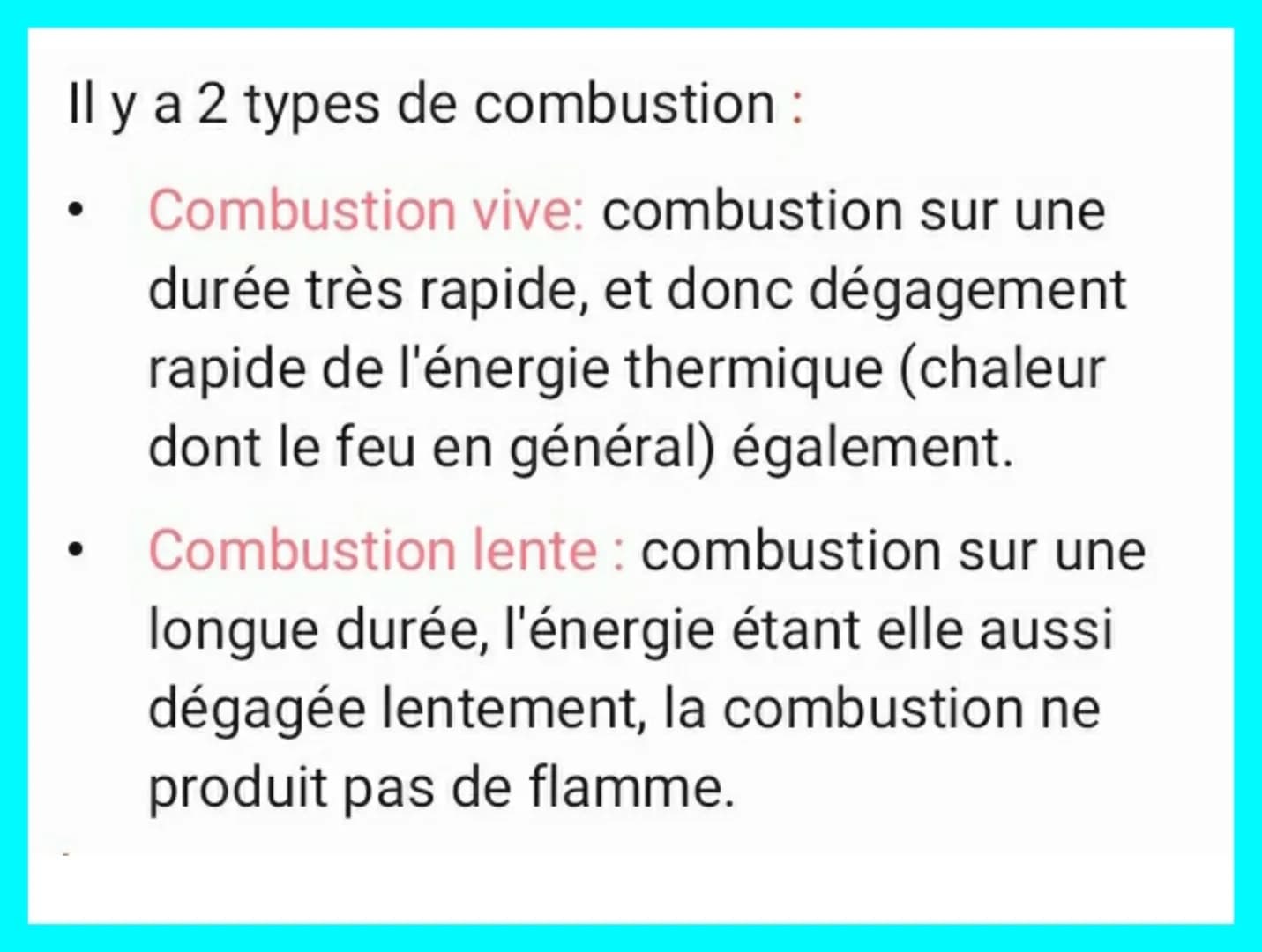 ●
La Combustion
Combustion =
combustible + comburant
(généralement le l'02)
Combustible: tout matières capable de
se combiner avec l'oxygène